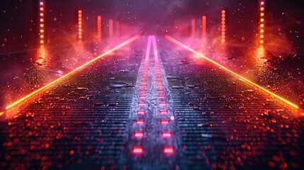 Digital Neon Soundwave from Subwoofer on Black Background