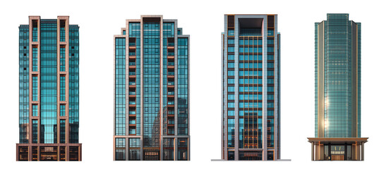 set of modern office buildings, front view, cut out