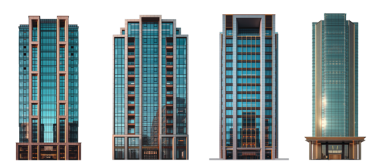set of modern office buildings, front view, cut out