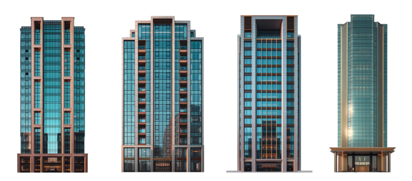 set of modern office buildings, front view, cut out