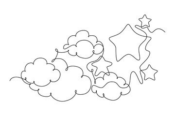 Outer space concept. Single line draw design vector graphic illustration.
