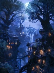 Obraz premium Fantasy of house tree at night scene 