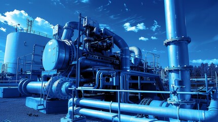 Geothermal turbines, electricity generation, front view, depicting mechanical systems, advanced tone, Monochromatic Color Scheme
