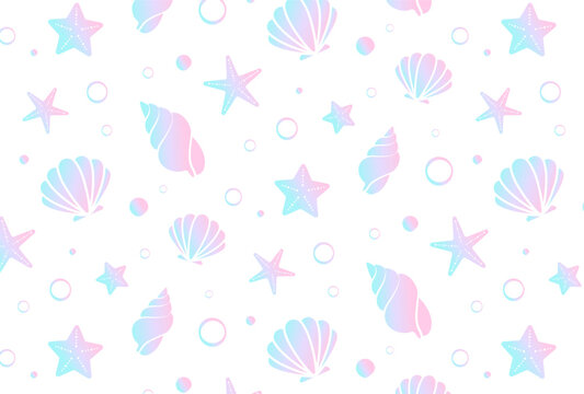 seamless pattern with colorful seashells and starfish for banners, cards, flyers, social media wallpapers, etc.
