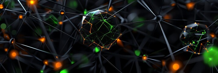 a wallpaper for a with black mathematical shapes with green glowing details, it is surrealistic and abstract, green and yellow