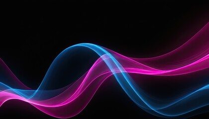 abstract luminous blue and pink curve trail of glowing glitters on plain black banner design background