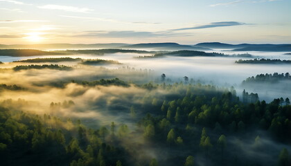 Fototapeta premium aerial view on green forest, generative ai