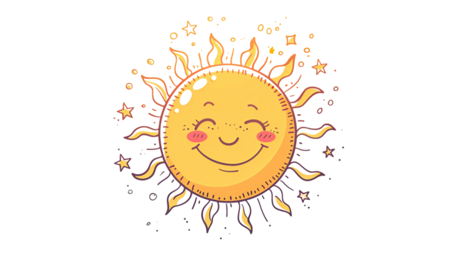 Happy sun sticker on a transparent background