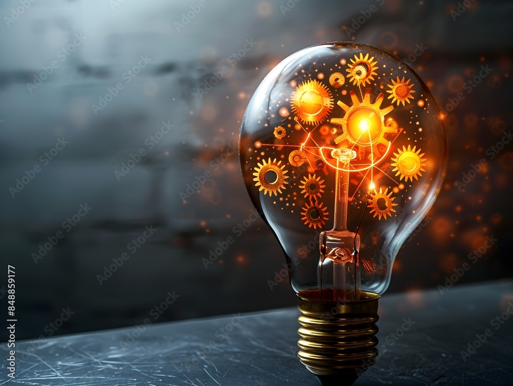 Poster lightbulb with gears and cogs symbolizing a well engineered idea concept