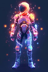 Fototapeta premium Futuristic Character with Glowing Robotic Arm in Stylized