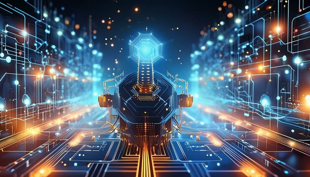 Illustration eines maschinellen Lernprozesses mit künstlicher Intelligenz, tiefem Data Mining und maschinellem Lernen als Komponenten moderner Computertechnologiekonzepte, dargestellt in einer 3D-Rend