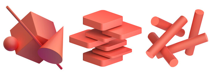 Set of geometric compositions, 3d render