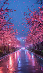 Thousands of trees are blooming in the easterly night, and the stars are raining down. thoroughbred horses carved cars are fragrant all over the road. generative ai