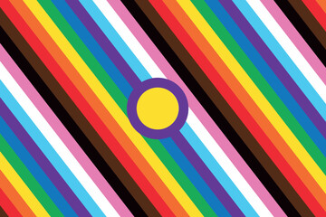 Intersex Progress Pride flag. New LGBTQ Pride Flag. New  Updated Intersex Inclusive Progress Pride Flag. Banner Flag for LGBT, LGBTQ or LGBTQIA plus Pride. Vector illustration