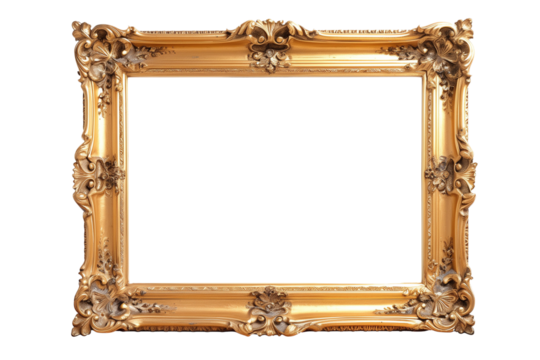 old antique gold picture frame isolated on transparent  background