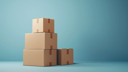 Obraz premium Stack of cardboard boxes against a teal background. Ideal for concepts of shipping, moving, storage, or delivery. 3D Illustration.
