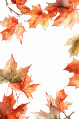 Autumnal background with watercolor leaves. Fall season frame. Greeting card or invitation