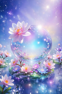 snow globe with flowers and a snowflake on it