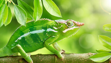 Fototapeta premium chameleon on a branch tree 