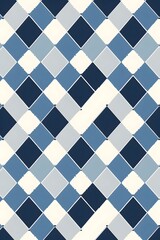 Repeating Diamond Pattern in Alternating Navy Blue Gray and White Tones