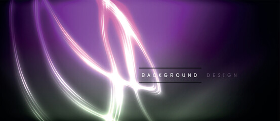 Neon glowing circle rays, light round lines in the dark, planet style neon wave lines. Energetic electric concept design for wallpaper, banner, background