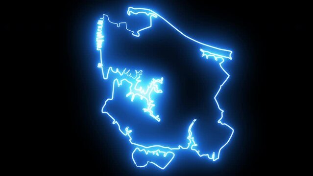 map of Norfolk in Virginia with a blue glowing neon effect