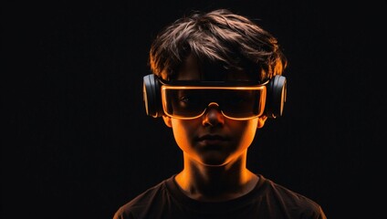 Closeup view of A boy with vr headset