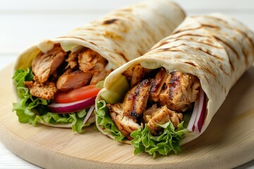 Juicy chicken wrap with fresh veggies and creamy sauce, rolled tightly