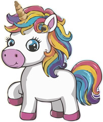 Delightful Unicorn with Rainbow Mane and Tail - Vector Art