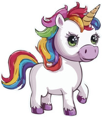 Delightful Unicorn with Rainbow Mane and Tail - Vector Art