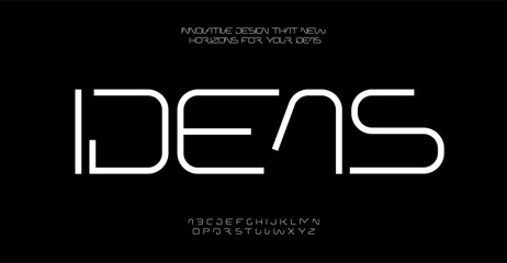Thin innovative typography, futuristic modernity letters, creative minimal design, stylish modern font, sleek geometric elegant visual communication, tech branding, logo and headline. Vector typeset