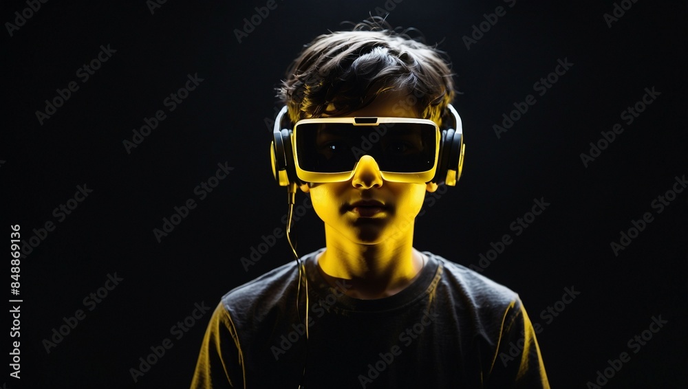 Wall mural Closeup view of A boy with vr headset - Wall murals