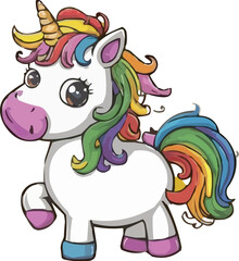 Charming Rainbow-Maned Unicorn - Cartoon Character Illustration