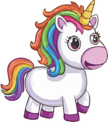 Naklejka premium Charming Rainbow-Maned Unicorn - Cartoon Character Illustration
