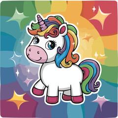 Charming Rainbow-Maned Unicorn - Cartoon Character Illustration