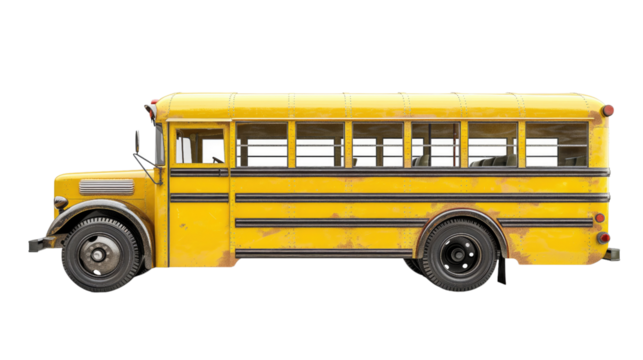 Yellow school bus on a transparent background