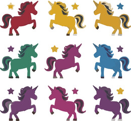 Adorable Cartoon Unicorn with Rainbow Mane and Tail - Vector Illustration