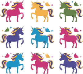 Adorable Cartoon Unicorn with Rainbow Mane and Tail - Vector Illustration