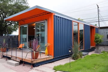 Modern metal building made from shipping house containers