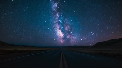 A deserted road under a starry night sky