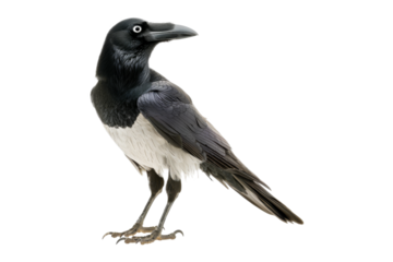 Black raven isolated on white transparent background. Png file	