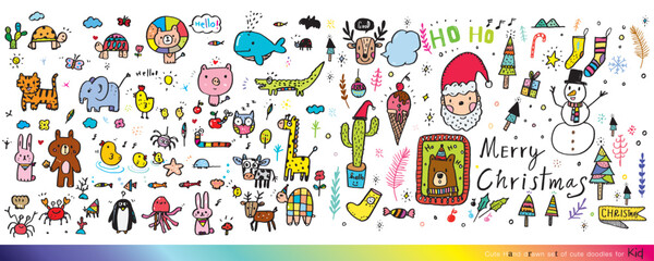 Collection of hand drawn cute doodles,Doodle children drawing,Sketch set of drawings in child style,Funny Doodle Hand Drawn,Page for coloring, cute animal hand drawn, cute Doodle