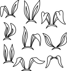 Set of hand drawn rabbit ears. Doodle style rabbit ears. Vector illustration