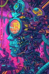 Obraz premium Vibrant Graffiti Mural with Mechanical in Flat Style