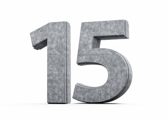 Concrete Number Fifteen 15 Digit Made Of Grey Concrete Stone On White Background 3d Illustration