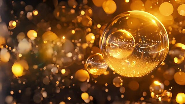 A large golden bubble sitting atop a stack of smaller bubbles representing the inflated value of a prominent digital currency.