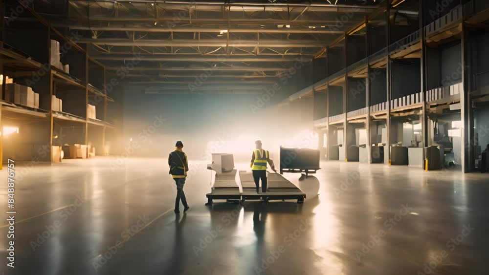 Poster workers using virtual reality in warehouse generative ai
