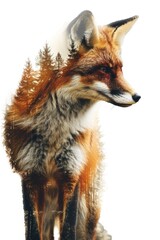 Obraz premium Majestic Double Exposure Fox Blended with Forest Landscape