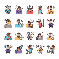 Psychological diseases line color icons set Signs for web page