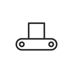 Conveyor belt with a box, linear style icon. Product manufacturing. Conveyor line with object. Conveyor belt with a box, production or assembly line. Editable stroke width.